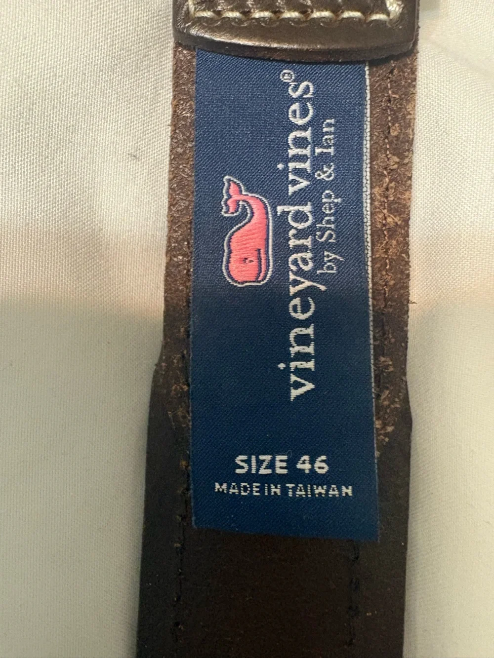 Vineyard Vines Green Patterned Webbing Belt with Dark Brown Leather
